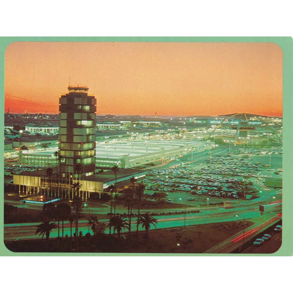 Vintage LAX Airport Sunset Postcard Theme Building Retro Mid Century Travel